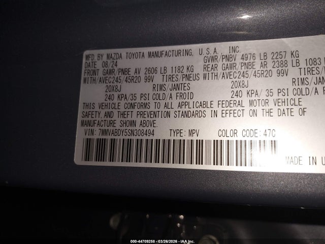 44709258 :رقم المزاد ، 7MMVABDY5SN308494 vin ، 2025 Mazda Cx-50 2.5 Turbo Premium Package مزاد بيع
