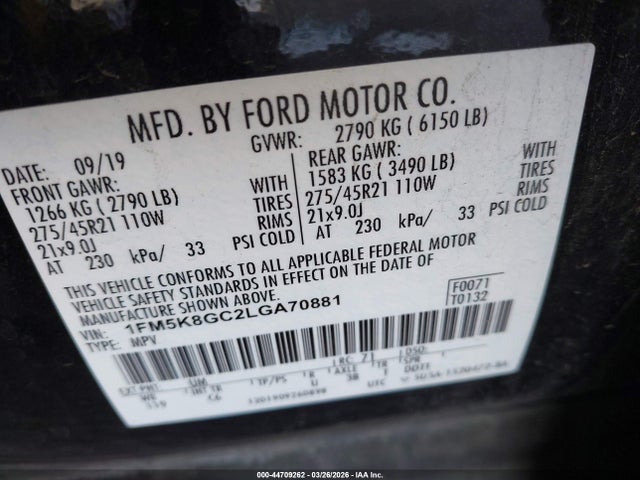 1FM5K8GC2LGA70881 Ford Explorer St