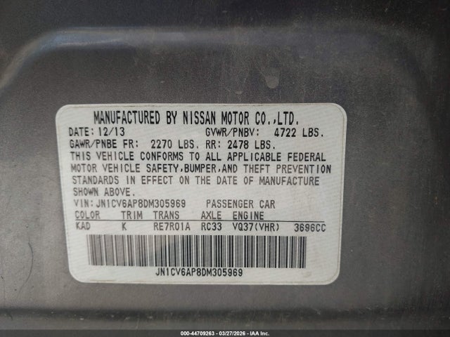 44709263 :رقم المزاد ، JN1CV6AP8DM305969 vin ، 2013 Infiniti G37 Journey مزاد بيع