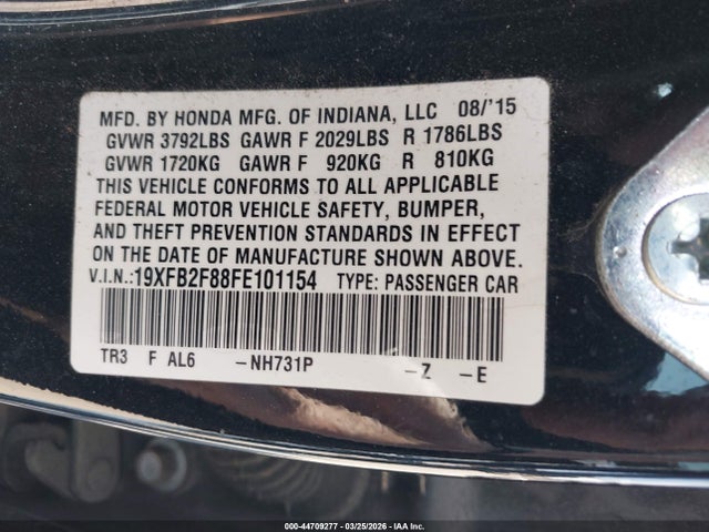 Продаж на аукціоні авто 2015 Honda Civic Ex, vin: 19XFB2F88FE101154, номер лоту: 44709277