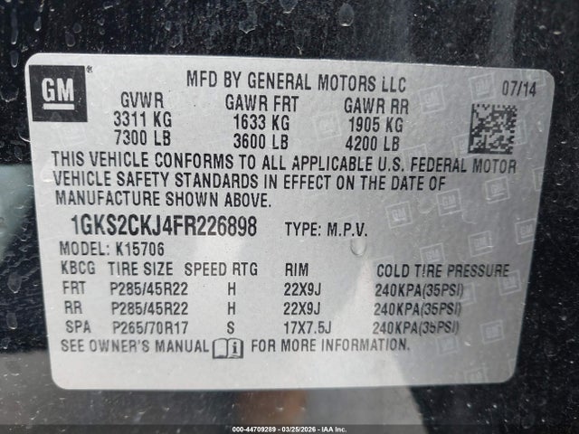 Aukcja sprzedaży 2015 Gmc Yukon Denali, vin: 1GKS2CKJ4FR226898, numer aukcji: 44709289