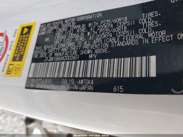 44709293 :رقم المزاد ، JTJBK1BAXA2002601 vin ، 2010 Lexus Rx 350 مزاد بيع