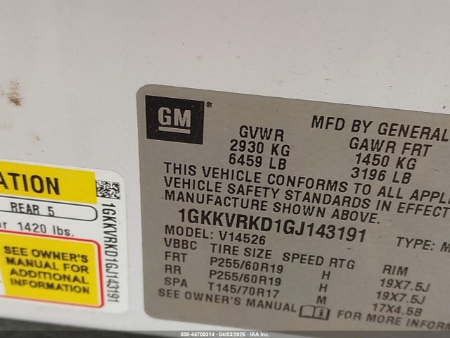 Aukcja sprzedaży 2016 Gmc Acadia Slt-1, vin: 1GKKVRKD1GJ143191, numer aukcji: 44709314