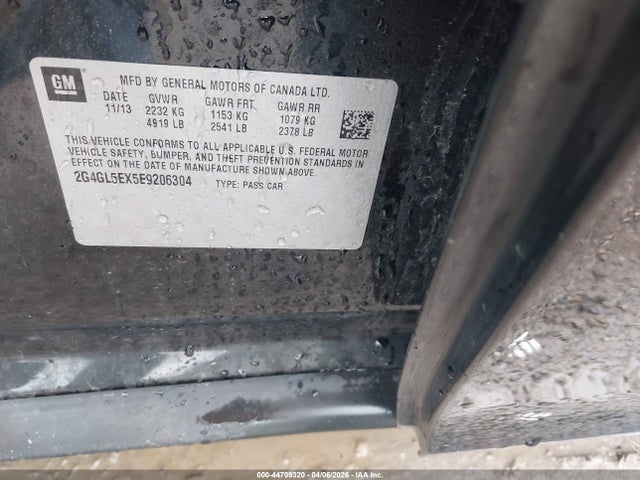 44709320 :رقم المزاد ، 2G4GL5EX5E9206304 vin ، 2014 Buick Regal Turbo مزاد بيع