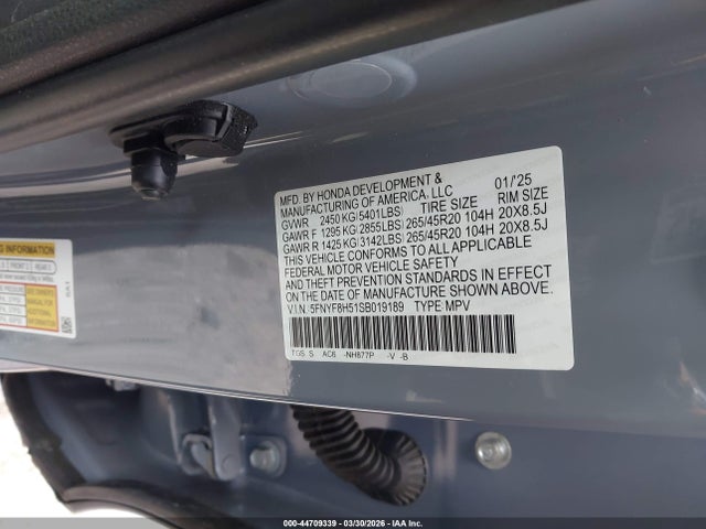 Aukcja sprzedaży 2025 Honda Passport Ex-l, vin: 5FNYF8H51SB019189, numer aukcji: 44709339