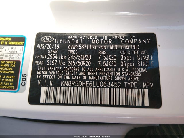 Aukcja sprzedaży 2020 Hyundai Palisade Limited, vin: KM8R5DHE6LU063452, numer aukcji: 44709351