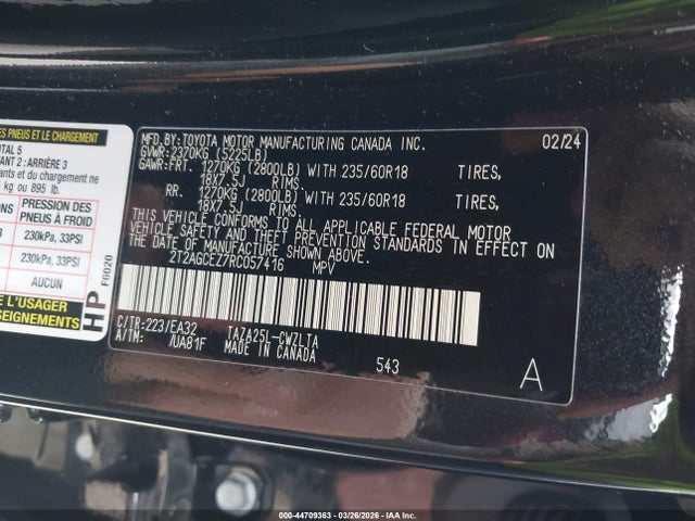 Aukcja sprzedaży 2024 Lexus Nx 350, vin: 2T2AGCEZ7RC057416, numer aukcji: 44709363