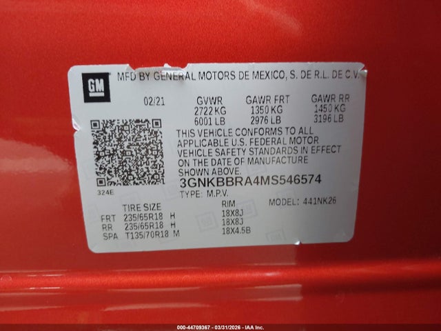 3GNKBBRA4MS546574 Chevrolet Blazer Fwd 1lt