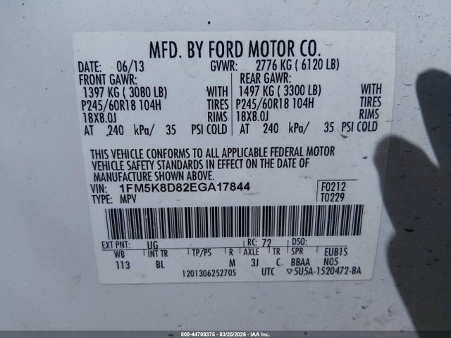 Ford EXPLORER XLT 2014 1FM5K8D82EGA17844 Image 9
