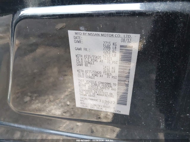Продажа на аукционе авто 2013 Infiniti Jx35, vin: 5N1AL0MM4DC319622, номер лота: 44709451