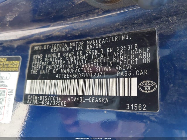 2007 TOYOTA CAMRY 4T1BE46K07U042371 Photo 8