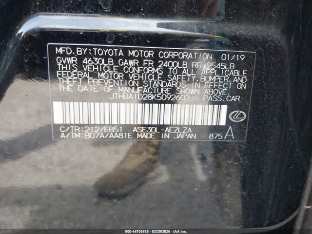 Продажа на аукционе авто 2019 Lexus Is 300, vin: JTHBA1D28K5092602, номер лота: 44709465