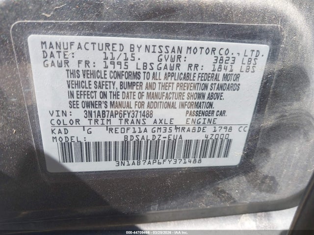 Aukcja sprzedaży 2015 Nissan Sentra Sv, vin: 3N1AB7AP6FY371488, numer aukcji: 44709466