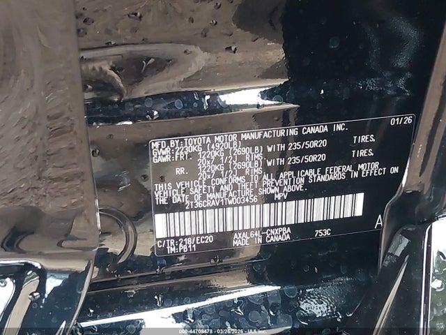 44709478 :رقم المزاد ، 2T36CRAV1TW003456 vin ، 2026 Toyota Rav4 Xse مزاد بيع