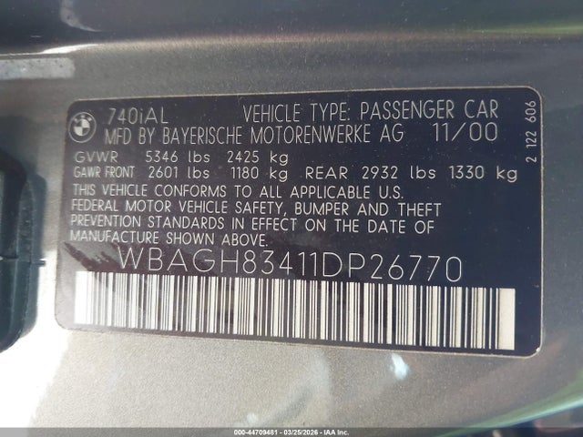 2001 BMW 740IL WBAGH83411DP26770 Photo 8