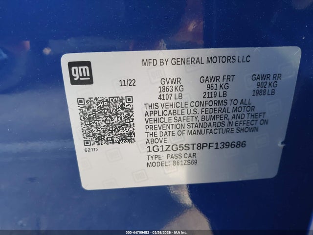 Aukcja sprzedaży 2023 Chevrolet Malibu Fwd Rs, vin: 1G1ZG5ST8PF139686, numer aukcji: 44709483