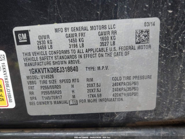 Aukcja sprzedaży 2014 Gmc Acadia Denali, vin: 1GKKVTKD8EJ318840, numer aukcji: 44709486