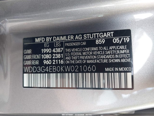 2019 Mercedes-benz A 220 მანქანა იყიდება აუქციონზე, vin: WDD3G4EB0KW021060, აუქციონის ნომერი: 44709491