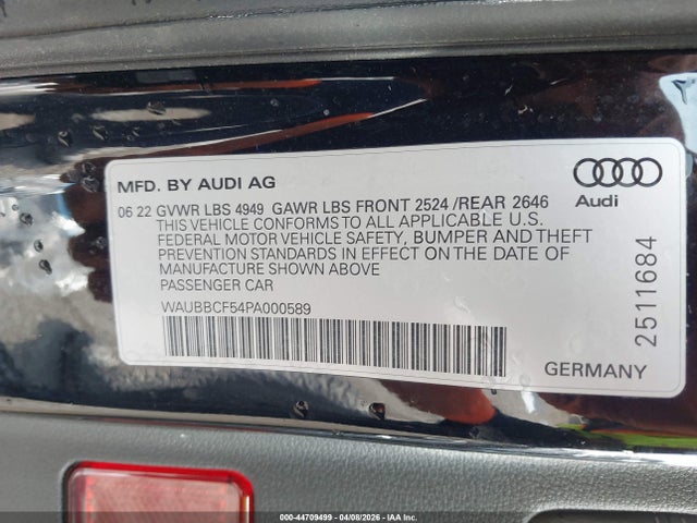 Продажа на аукционе авто 2023 Audi A5 Sportback Prestige 40 Tfsi Quattro S Tronic, vin: WAUBBCF54PA000589, номер лота: 44709499