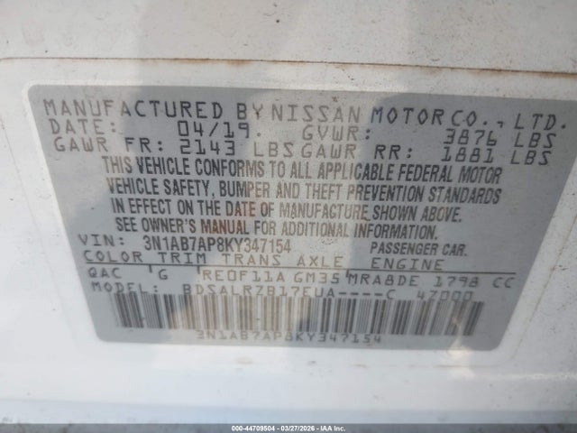 3N1AB7AP8KY347154 Nissan SENTRA SR