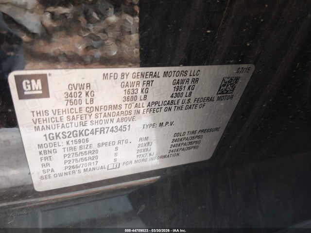 Aukcja sprzedaży 2015 Gmc Yukon Xl 1500 Sle, vin: 1GKS2GKC4FR743451, numer aukcji: 44709523