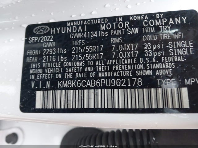 Aukcja sprzedaży 2023 Hyundai Kona Sel, vin: KM8K6CAB6PU962178, numer aukcji: 44709543