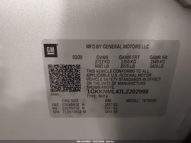 Продаж на аукціоні авто 2020 Gmc Acadia Fwd Slt, vin: 1GKKNML47LZ202998, номер лоту: 44709557
