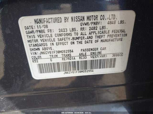 Продаж на аукціоні авто 2009 Infiniti G37x, vin: JNKCV61F39M052554, номер лоту: 44709569