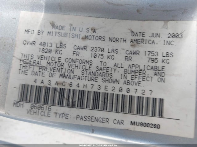 2003 MITSUBISHI ECLIPSE 4A3AC84H73E200727 Photo 8