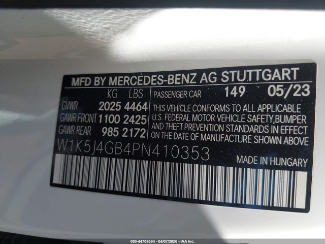Aukcja sprzedaży 2023 Mercedes-benz Cla 250 Coupe, vin: W1K5J4GB4PN410353, numer aukcji: 44709594