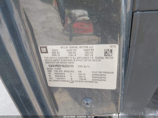 Продаж на аукціоні авто 2011 Gmc Acadia Slt-1, vin: 1GKKVRED1BJ269703, номер лоту: 44709595