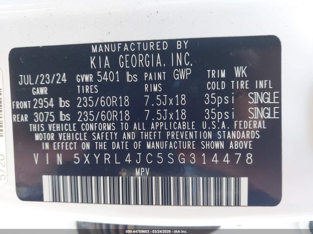 5XYRL4JC5SG314478 KIA SORENTO S