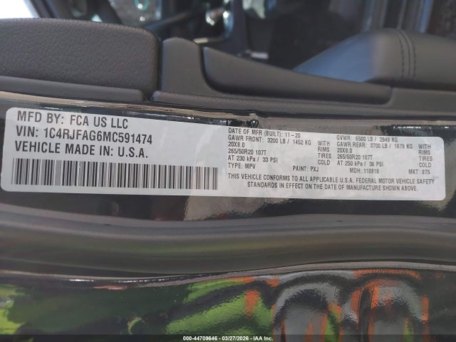 Aukcja sprzedaży 2021 Jeep Grand Cherokee Laredo X 4x4, vin: 1C4RJFAG6MC591474, numer aukcji: 44709646