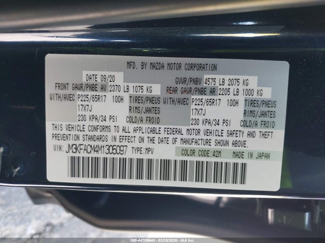 Aukcja sprzedaży 2021 Mazda Cx-5 Touring, vin: JM3KFACM4M1305097, numer aukcji: 44709648