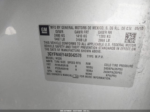 Aukcja sprzedaży 2010 Cadillac Srx Luxury Collection, vin: 3GYFNAEY4AS642578, numer aukcji: 44709650