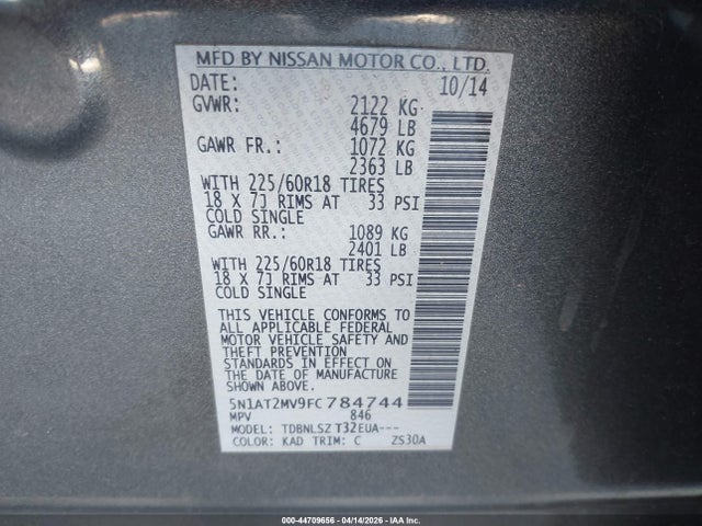 Nissan Rogue Sl 2015 5N1AT2MV9FC784744 Image 9