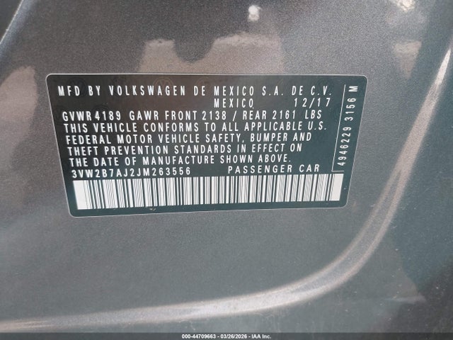 Aukcja sprzedaży 2018 Volkswagen Jetta 1.4t S, vin: 3VW2B7AJ2JM263556, numer aukcji: 44709663