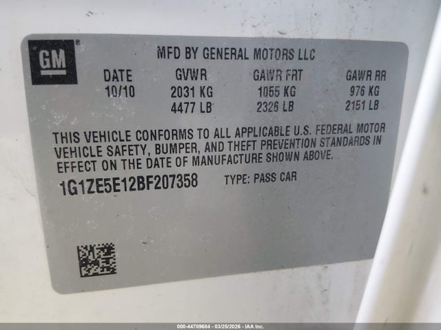 44709684 :رقم المزاد ، 1G1ZE5E12BF207358 vin ، 2011 Chevrolet Malibu Ltz مزاد بيع