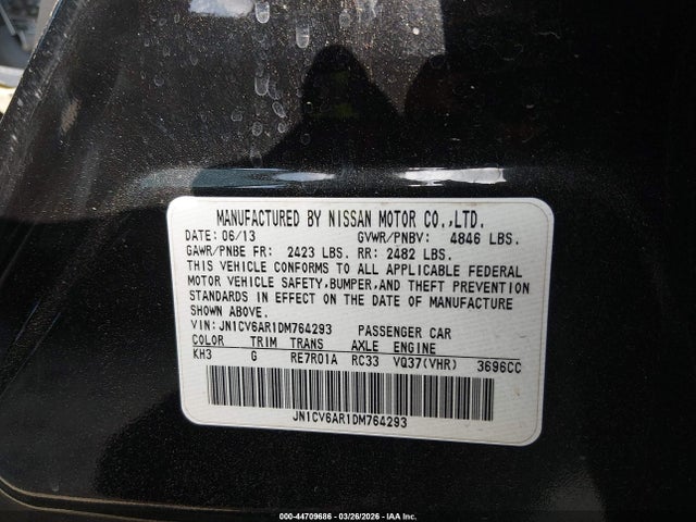 2013 Infiniti G37x მანქანა იყიდება აუქციონზე, vin: JN1CV6AR1DM764293, აუქციონის ნომერი: 44709686