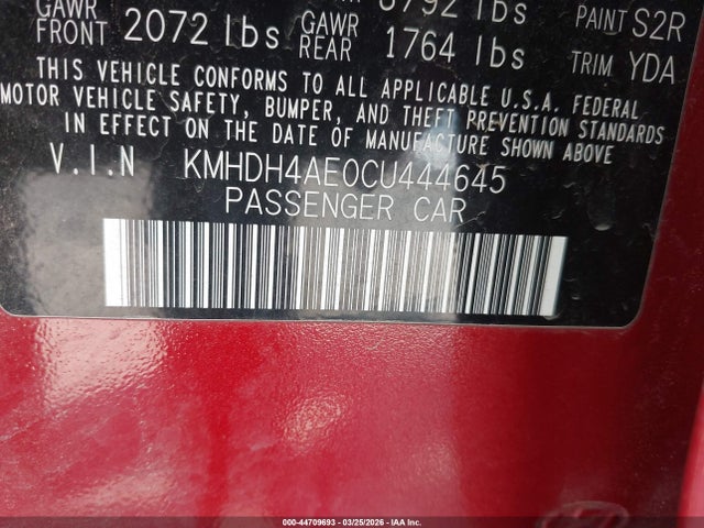 Продажа на аукционе авто 2012 Hyundai Elantra Gls (ulsan Plant), vin: KMHDH4AE0CU444645, номер лота: 44709693