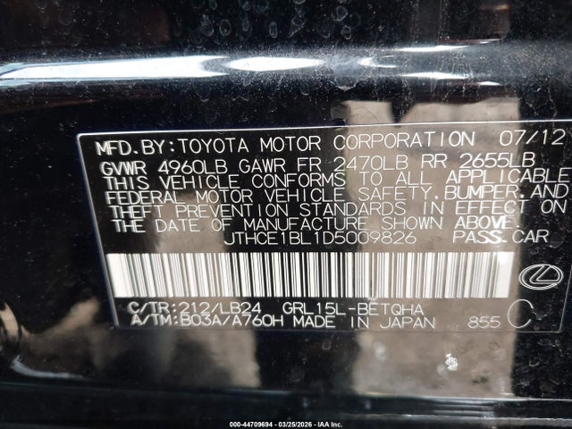 2013 Lexus Gs 350 მანქანა იყიდება აუქციონზე, vin: JTHCE1BL1D5009826, აუქციონის ნომერი: 44709694