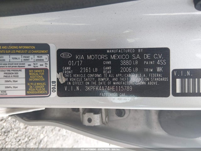 Aukcja sprzedaży 2017 Kia Forte Lx, vin: 3KPFK4A74HE115789, numer aukcji: 44709696