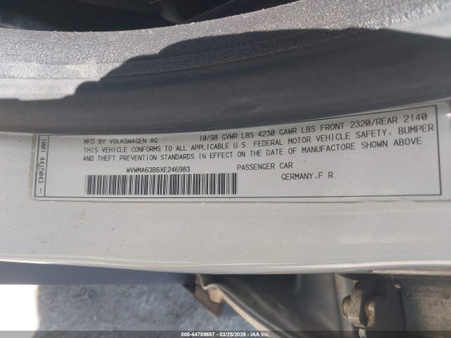 Aukcja sprzedaży 1999 Volkswagen Passat Gls, vin: WVWMA63B6XE246983, numer aukcji: 44709697