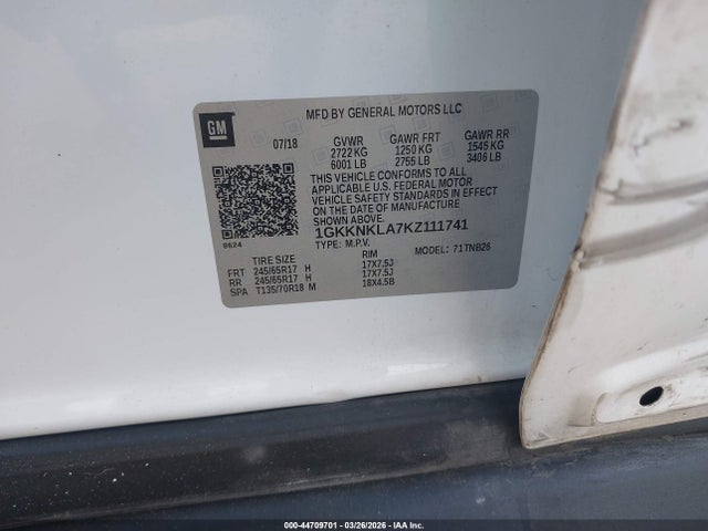 Aukcja sprzedaży 2019 Gmc Acadia Sle-1, vin: 1GKKNKLA7KZ111741, numer aukcji: 44709701