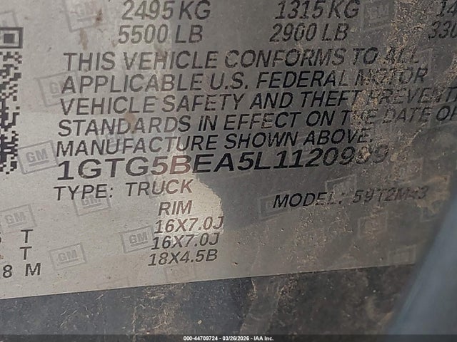 Продажа на аукционе авто 2020 Gmc Canyon, vin: 1GTG5BEA5L1120999, номер лота: 44709724