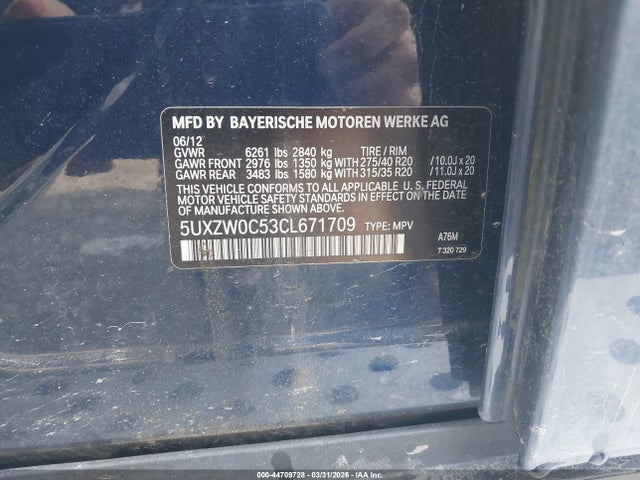 Продаж на аукціоні авто 2012 Bmw X5 Xdrive35d, vin: 5UXZW0C53CL671709, номер лоту: 44709728