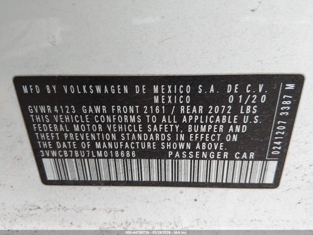 Продаж на аукціоні авто 2020 Volkswagen Jetta 1.4t R-line/1.4t S/1.4t Se, vin: 3VWCB7BU7LM018686, номер лоту: 44709736