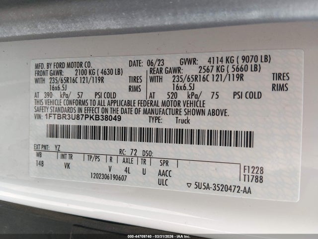 Ford Transit-250 Cargo Van 2023 1FTBR3U87PKB38049 Image 9