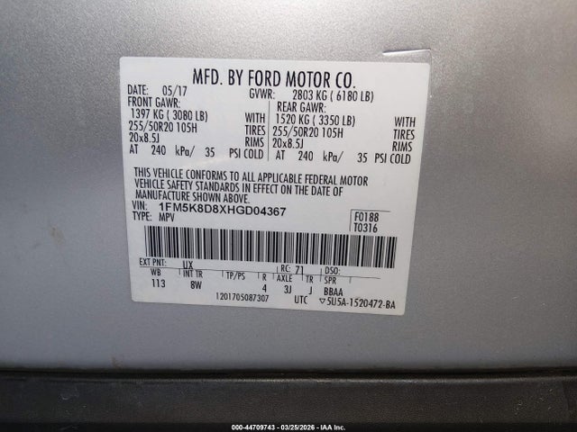 Ford EXPLORER XLT 2017 1FM5K8D8XHGD04367 Image 9