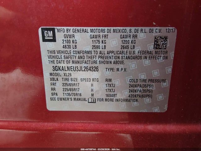 Продажа на аукционе авто 2018 Gmc Terrain Sle Diesel, vin: 3GKALNEU3JL264326, номер лота: 44709744